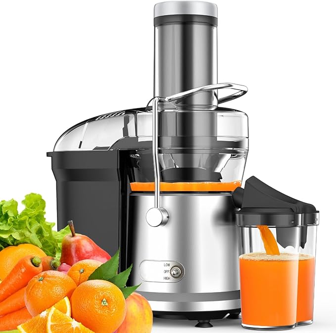 Juicer Machine, 1200W Juicer with 3" Feed Chute for Whole Fruits and Veg, Dual Speeds Centrifugal Juice Extractor, High Juice Yield, Full Copper Motor, Easy to Clean, BPA Free