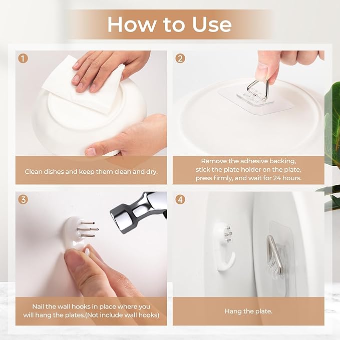 Bilillo 30 Pack Invisible Vertical Plate Holders, 2.3 Inch Adhesive Plastic Wall Plate Hangers for Decorative Plates and Wall Art