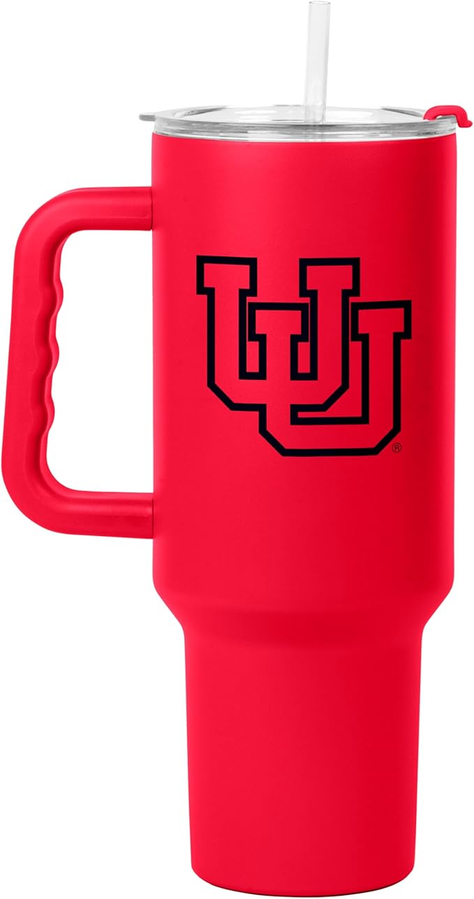 Logo Brands NCAA 40 oz Tumbler with Handle -Stainless Steel Insulated Travel Tumbler with Straw Lid – Powder Coated, Leak-Resistant, Keeps Drinks Hot/Cold – Great for Tailgating, or Everyday Use