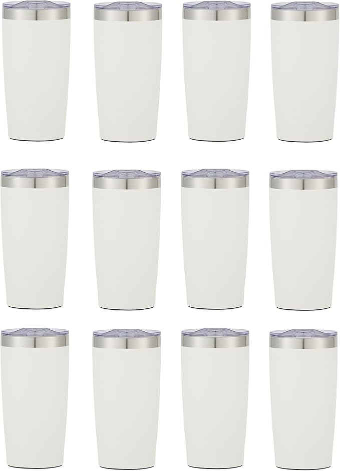 12 Ct of 20 Oz Two-Tone Himalayan Stainless Steel Tumbler with Lid – White – Customizable Insulated Cups for Water, Coffee, Hot & Iced Drinks – Great for DIY, Events, Work