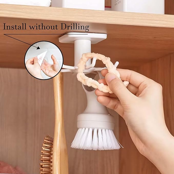 3PCS Under Cabinet Hooks for Kitchen Utensils, 360° Rotating Utility Hooks, Space-Saving Adhesive Kitchen Storage Rack for Hanging Tools and Utensils, Durable and Easy Installation (Black + Grey)