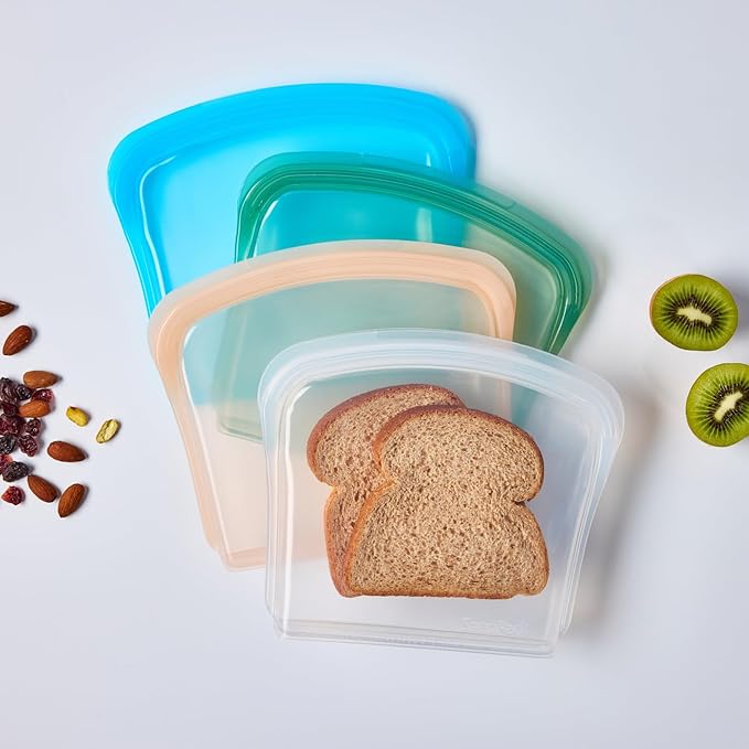 SnapPack Reusable Snack & Sandwich Bags, 2-Pack, 100% Pure Platinum Silicone, Dishwasher Safe, Heat‑Resistant, Freezer‑Safe and Sous‑Vide capable (Forest Green)