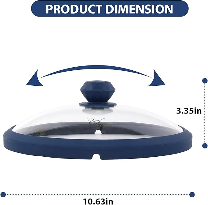 Microwave Glass Cover Splatter Guard Lid with Anti-scald Silicone Handles and Vented Edge for Food Pot Plate Cover 10.5 inch Blue