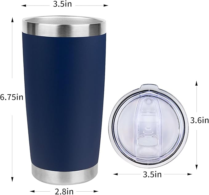 20oz Stainless Steel Tumbler Bulk with Lid, Travel Mug - Double Wall Vacuum Powder Coated Cup - Navy Blue, 12 Pack