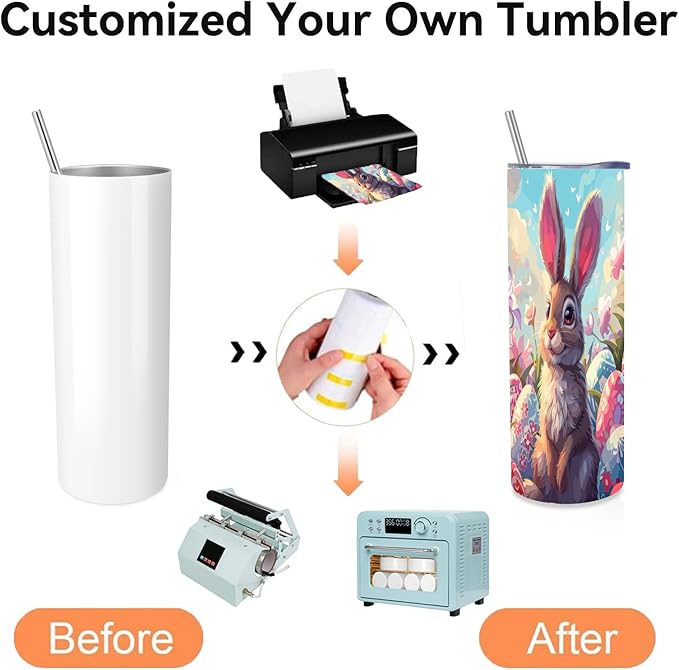 Volhoply 4 Pack Skinny Sublimation Tumblers with Lid and Straw, 20oz Stainless Steel Straight Tumbler Bulk, Vacuum Insulated Coffee Mug for Home, Office, Travel, DIY (Sublimation,4 Pack)