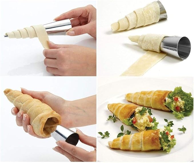 Non-stick Cream Horn Molds Stainless Steel, FantasyDay 5 inch Large Size Cannoli Tubes Kit Pack of 20 Baking Cones Pastry Roll Horn Croissant Mold - Christmas Anniversary Free Standing Cone Shape