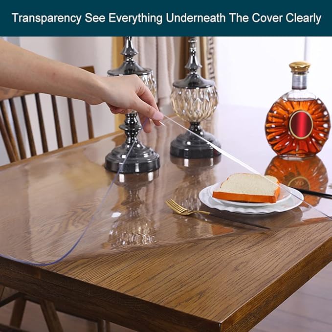 Wadrac 14x72 Inch PVC Clear Table Protector Cover Blotter Desktop Protector Rectangular Plastic Tablecloths Desk Pad Mat for Floor Desk Side Kitchen Countertop End Table Topper Waterproof Crystal