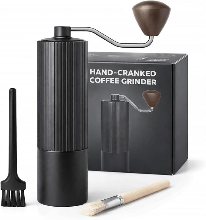 Manual Coffee Grinder with 420 Stainless Steel Burr, Adjustable Settings for Espresso & Turkish Coffee, Portable Hand Crank Coffee Grinder, 45g Capacity, Aluminum Body with Walnut Handle for Multi Use
