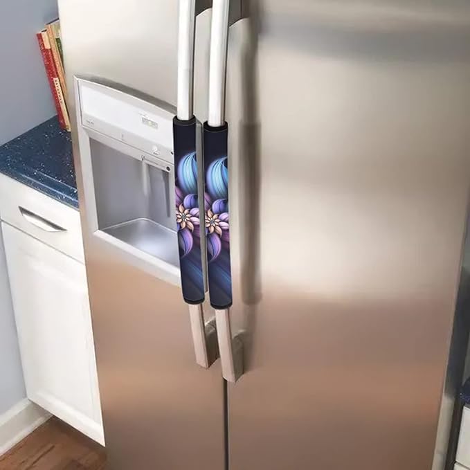 Refrigerator Door Handle Covers Set of 6, Antiskid Protector for Fridge Oven Dishwasher Keep Your Kitchen Appliance Clean from Smudges, Food Stains, Fashion Flower Bluish Violet