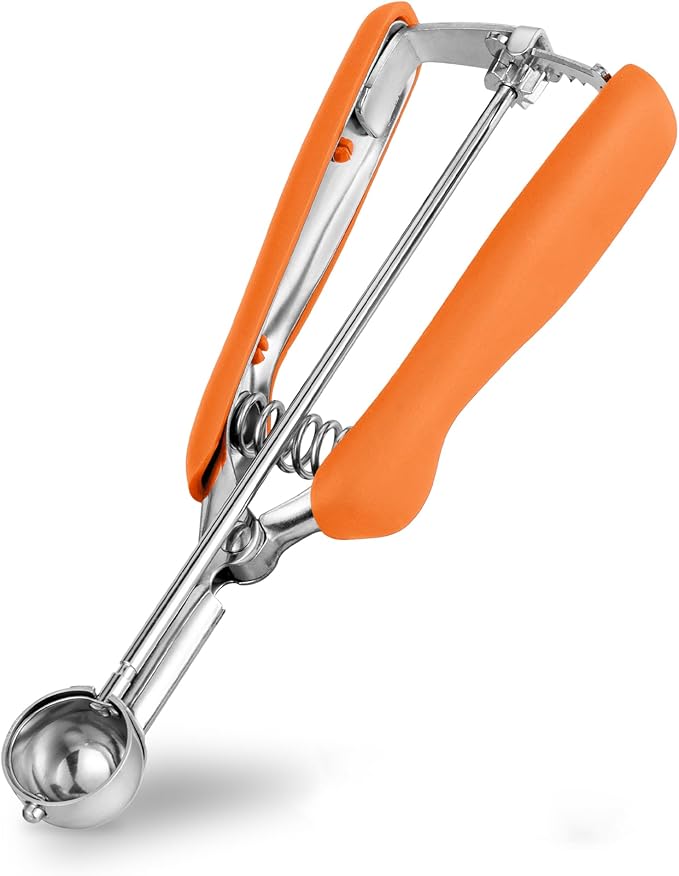 Extra Small Cookie Scoop, 1 Tsp Cookie Scoop, Mini Ice Cream Scoop for Melon Baller, Cookie Dough, 0.2oz/ 25mm, Easy Squeeze & Release, Orange