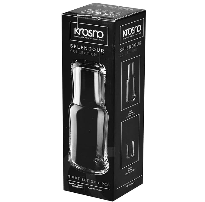 Krosno Water Drinking Night Bedside Water Carafe & Tumbler Set, Set of 2, 20.3 and 6.8 oz, Splendour Collection, Home Restaurant Events Parties, Dishwasher Safe, Gift Idea, Made in Europe