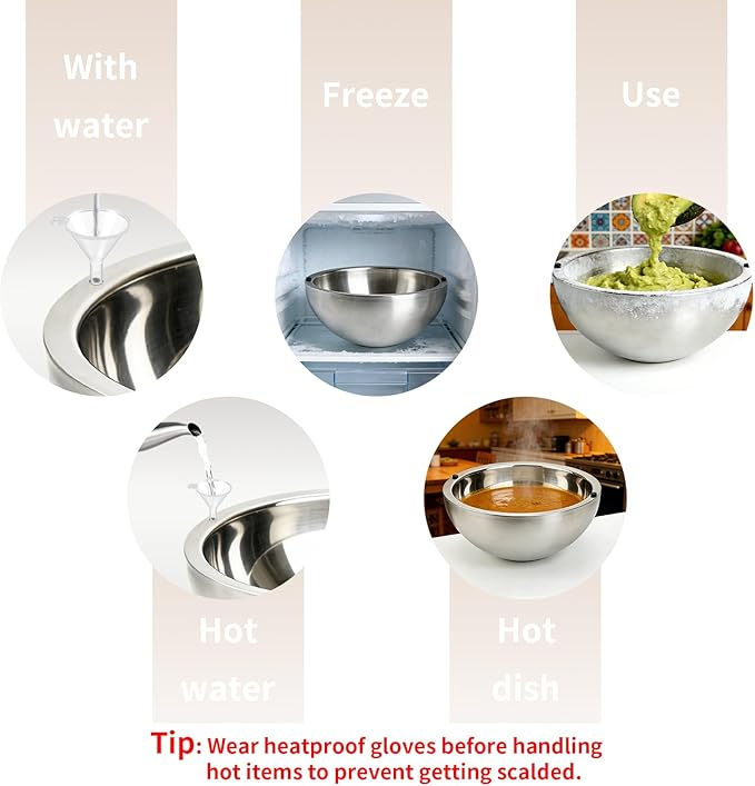 Dip Chiller Bowl 2 Pack- 70 OZ Large Capacity, Frozen Ice Stainless Steel Insulated Party Serving Bowl, Salad Pod for Parties Salsa, Guacamole, Condiments, Sauces, Keeps Food Hot or Cold