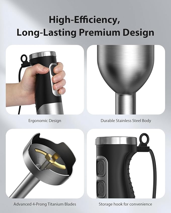 1000W Powerful Immersion Blender Handheld, 2025 New Update Hand Blender with 25-Speed and Heavy-Duty Copper Motor
