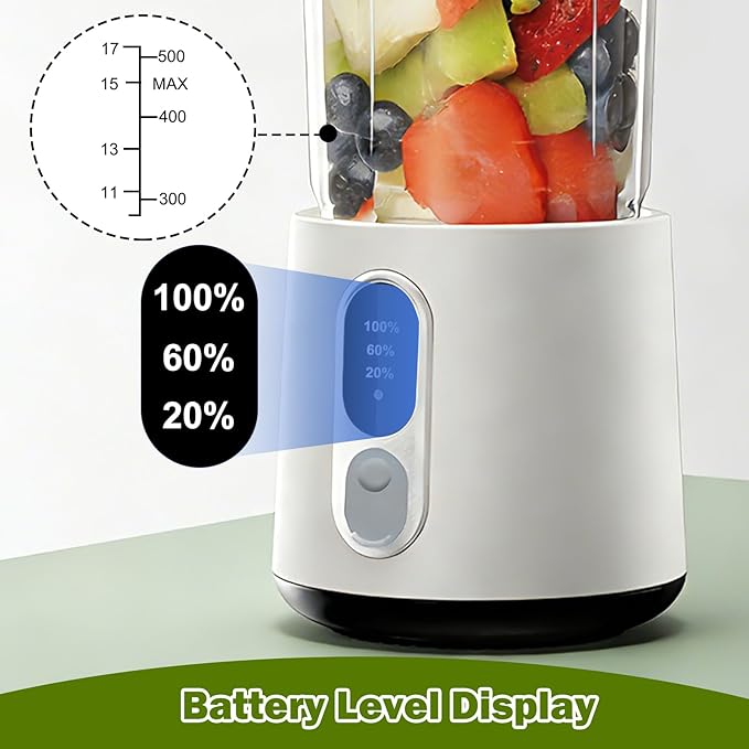 Mini Mixer Portable Blender for Smoothies - 500ML Personal Blender 300 Watt Electric Juicer for Shakes and Smoothies Portable juicer for Baby Food Travel Beach Office Sports Use