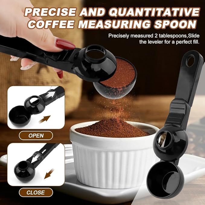 Coffee Scoop & Funnel for K-Cups Reusable, Coffee Spoon with Slide Scoop Measuring Scoo p with Funnel for Filling Water Bottles for Ground Coffe e Protein Powder without Spilling (black2)