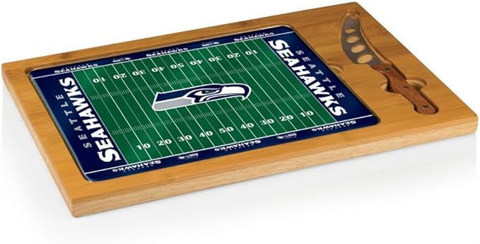 PICNIC TIME NFL Football Field Icon Glass Top Cutting Board & Knife Set, (Parawood & Bamboo)