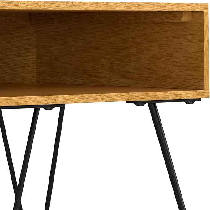SIMPLIHOME Hunter End Table - 22 inch Wide Solid Wood Oak Veneer and Metal Square Accent Table with Open Storage Compartment and Hairpin Legs, Industrial Nightstand for Living Room or Bedroom