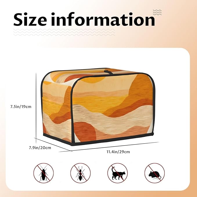 Morden Art Print Toaster Cover 2 Slice Long Slot, Orange Bread Maker Cover Washable Dust Protection Kitchen Small Appliance Toaster Oven Cover for 2 Slice