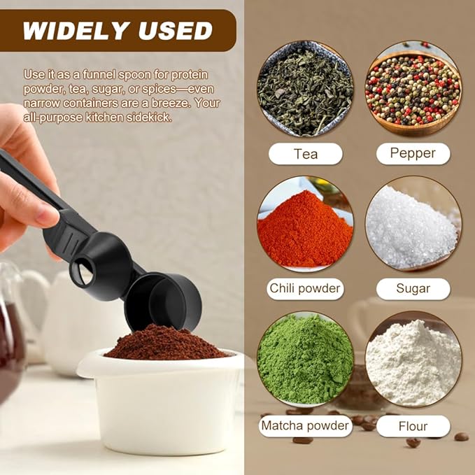 Coffee Scoop & Funnel for K-Cups Reusable, Coffee Spoon with Slide Scoop Measuring Scoo p with Funnel for Filling Water Bottles for Ground Coffe e Protein Powder without Spilling