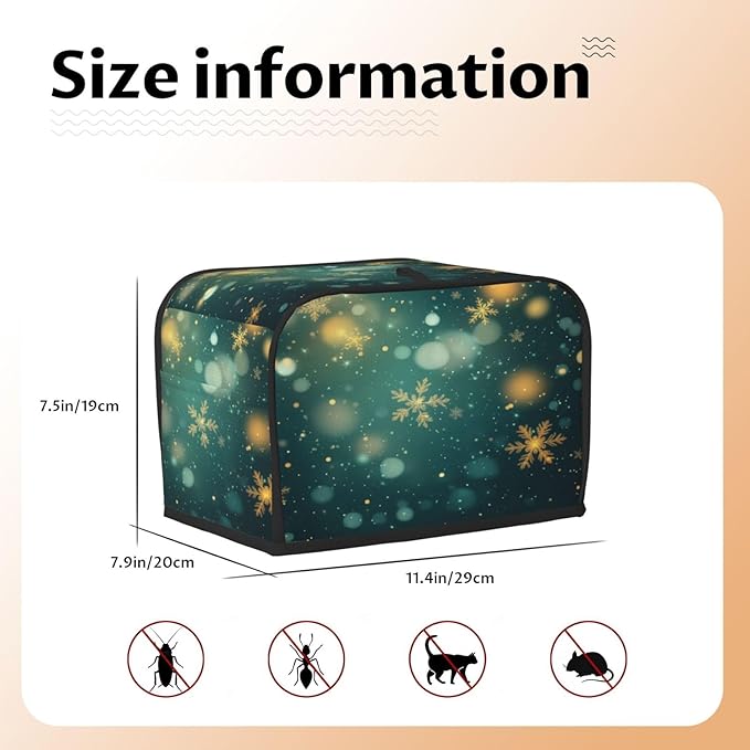 Toaster Cover 2 Slice Snowflake Green Christmas New Year Kitchen Small Appliance Covers with Pockets Dust and Fingerprint Protection