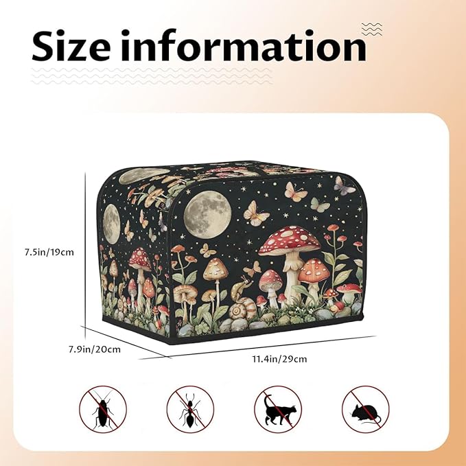 Mushroom Moon Butterfly Toaster Cover 2 Slice Dust and Fingerprint Protection Toaster Bread Maker Covers Washable Kitchen Small Appliance Covers for Kitchen Accessories Decor Bakeware Women Gift