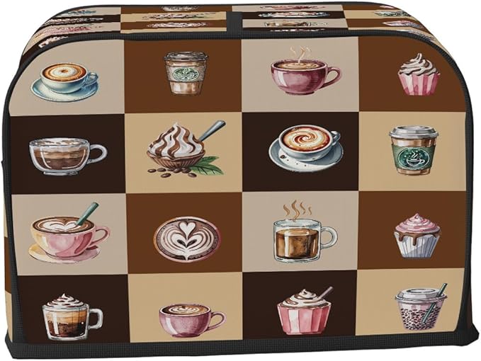 Coffee Cups Modern Toaster Cover 4 Slice Dust and Fingerprint Protection Toaster Bread Maker Covers Washable Kitchen Small Appliance Covers for Kitchen Accessories Decor Bakeware Women Gift