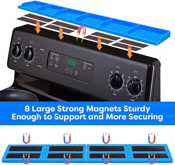 Hydream Stove Top for Shelf Silicone,30 Inch Magnetic Over the Stove Spice Rack of Shelf,Kitchen Organizer Magnet Above Stovetop Flat Back of Storage Suctioned-Blue