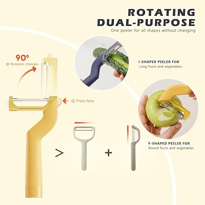 90° Rotatable Fruit and Vegetable Peeler, Sharp Stainless Steel Swivel Blades Potato Peelers for Kitchen, Built-in Eye Remover Veggie Fruit Potato Carrot Apple Peeler with Blade Cover