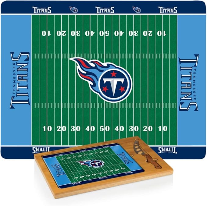 PICNIC TIME NFL Football Field Icon Glass Top Cutting Board & Knife Set, (Parawood & Bamboo)