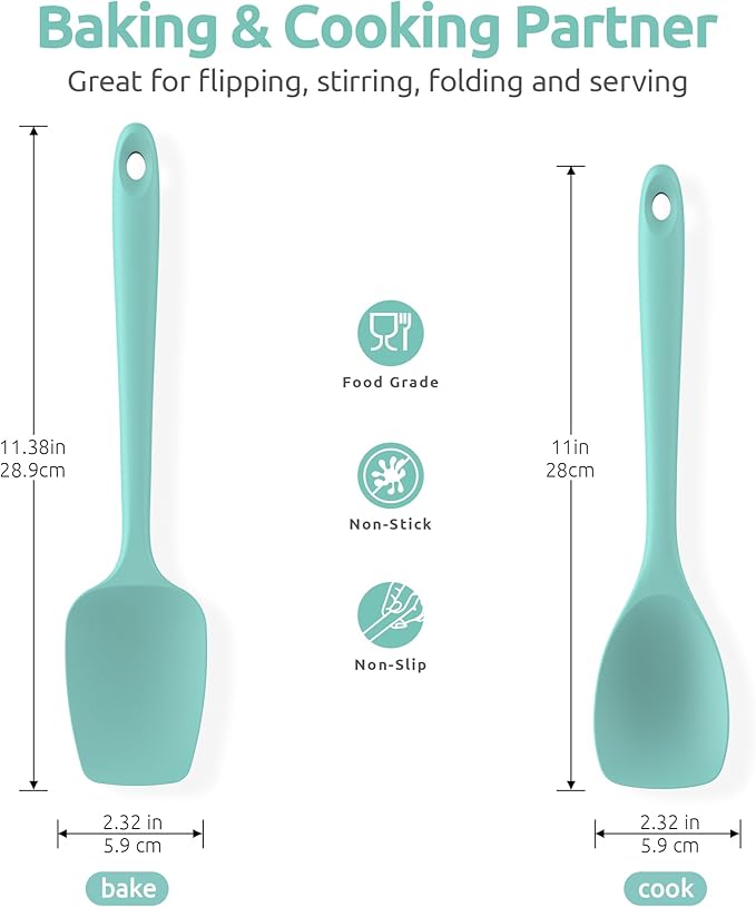 U-Taste 18/8 Stainless Steel Measuring Cups and Spoons Set of 12 and 600ºF Heat Resistat Silicone Flexible Baking Spoon Spatula & Cooking Scoop Spoonula (Aqua Sky)