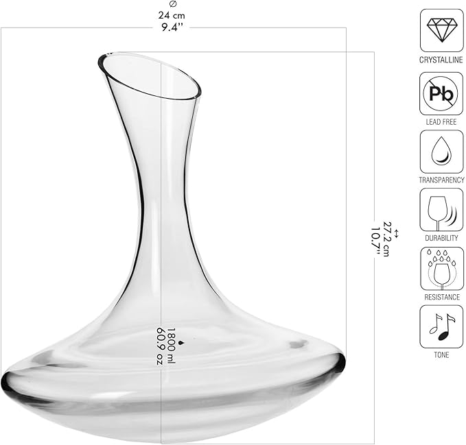 KROSNO Red Wine Decanter Carafe Glass | 60.9 OZ | Avant-Garde Collection | Perfect for Home, Restaurants and Kitchen Unit | Glass Water Jug, Large Wine Decanters and Carafes
