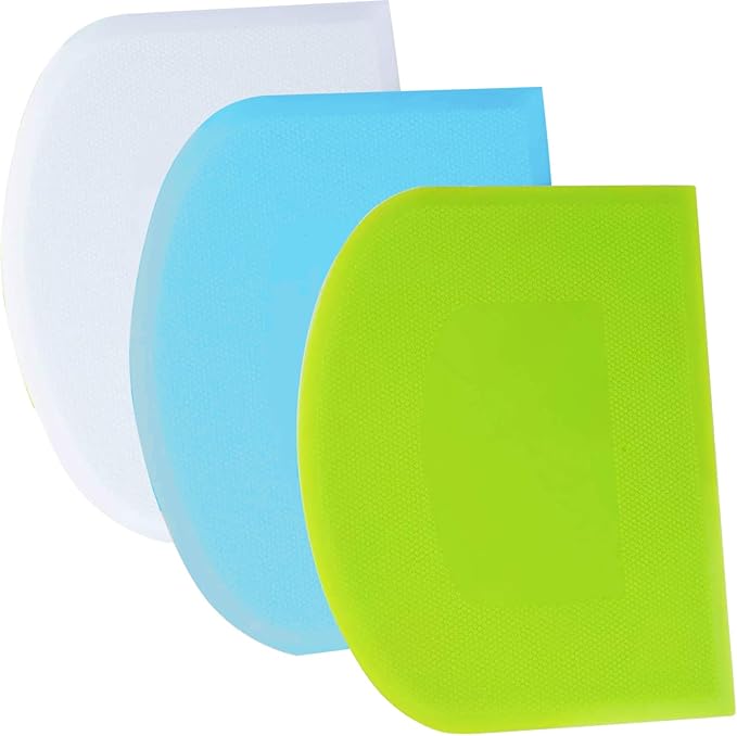SURDOCA Dough Scraper Bench Scraper - 3P 13x7.9" Plastic Flexible Bowl Scraper, Sharp Edge & Angles Cake Scraper. Non-Slip Bakeware Decorating Tools Sculpting & Modeling Tools - Green+Blue+White