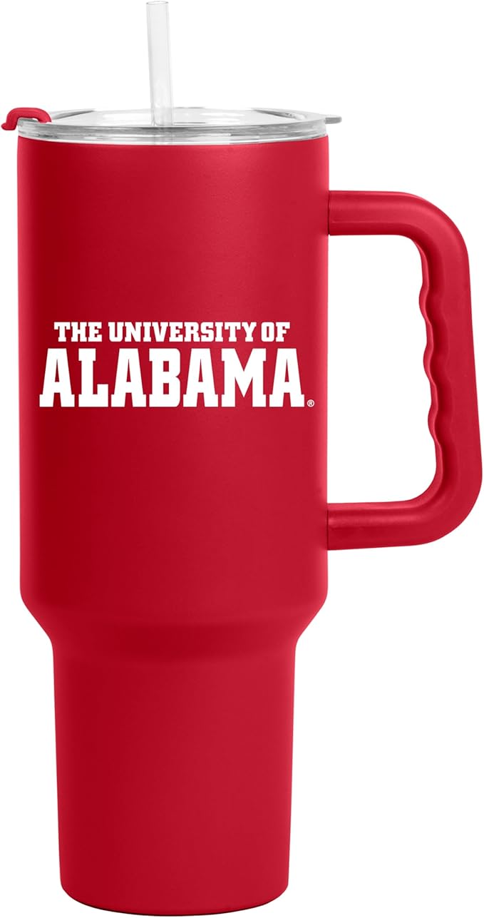 Logo Brands NCAA 40 oz Tumbler with Handle -Stainless Steel Insulated Travel Tumbler with Straw Lid – Powder Coated, Leak-Resistant, Keeps Drinks Hot/Cold – Great for Tailgating, or Everyday Use