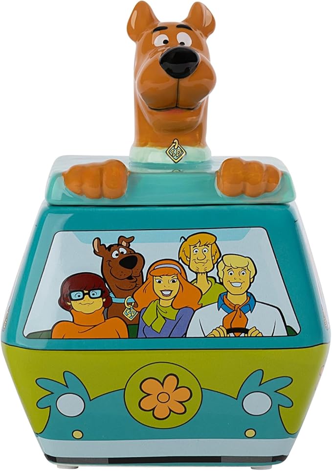 Silver Buffalo Scooby-Doo Mystery Machine Small Sculpted Ceramic Snack Jar Featuring Scooby-Doo, Shaggy, Velma, Daphne, and Fred, 5” x 5” x 6.75”