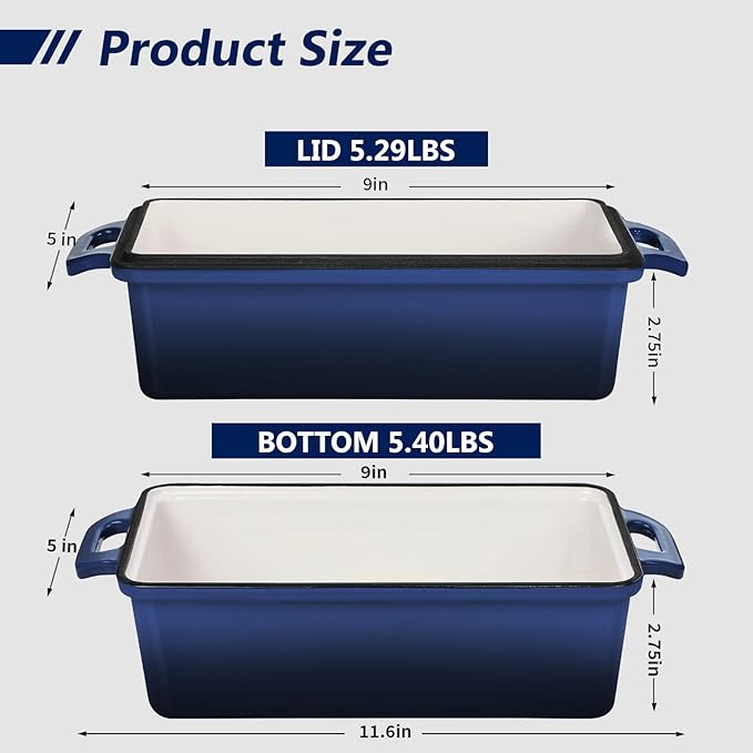 Wildone 2 in 1 Enameled Cast Iron Bread Pan with Lid, 9x5 Loaf Pans for Homemade Sourdough Bread, Cake, Meatloaf, Even Heating Bread Dutch Oven, Navy Blue