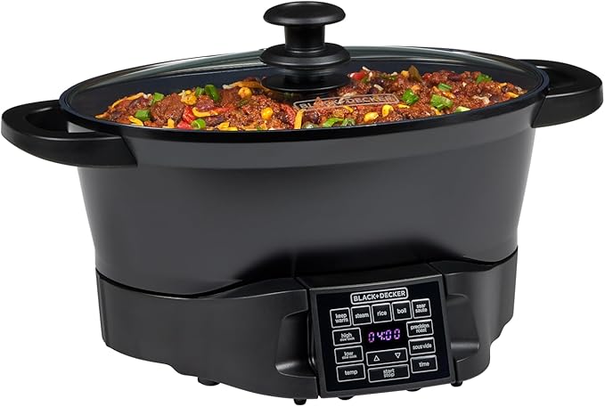 BLACK+DECKER Multicooker 7QT Family Size, 5-in-1 Functions, Neat ‘N Clean™ Technology, Slow Cook, Steam/Boil, Precision Roast, Sear/Saute, & Rice