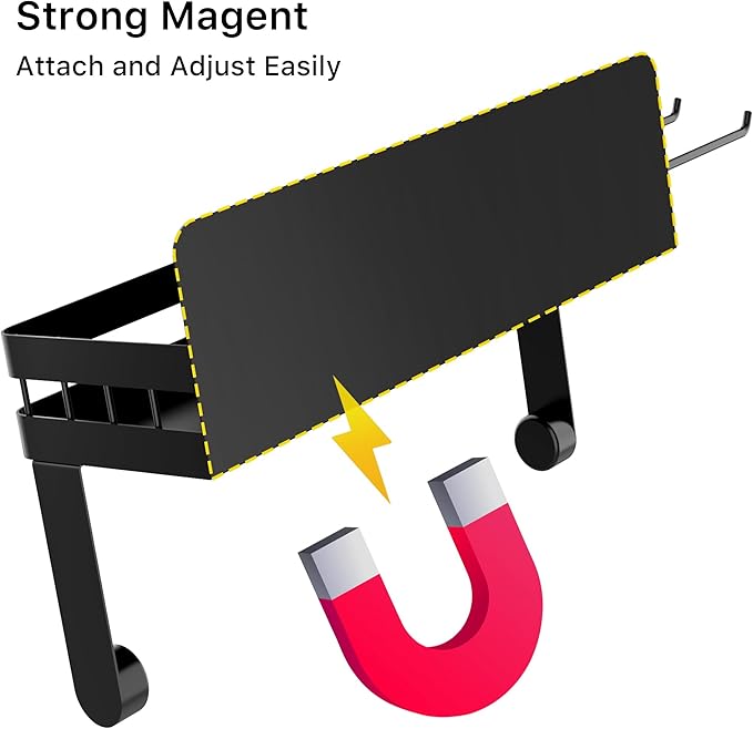 ZUNTO Magnetic Paper Towel Holder for Fridge, Black Kitchen Organizer with Towel Roll Holder, Spice Shelf and 2 Hanging Racks(No Drilling)