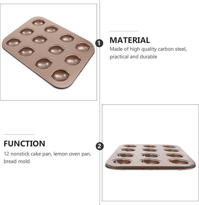 Cake Tin， Non-Stick Cake Mould, Baking Tools Baking Mold,Cake Mould,Baking Nonstick Baking Pan Metal Lemon Shape Bakeware Dish 12- Cup Non- Toxic Fondant Cookie Chocolate Mold Tray for Cupcake Jelly D