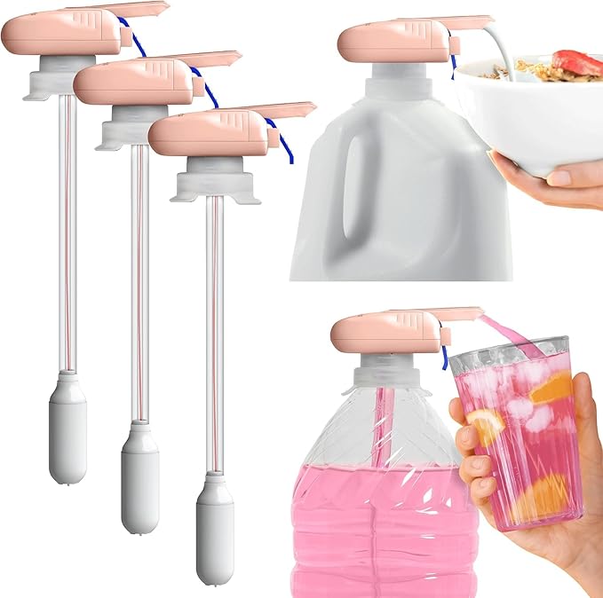 Magic Tap Automatic Drink Dispenser for Fridge, Peach (3 Pack), No Spill Milk Dispenser for Fridge, Automatic Milk Dispenser Pump for Gallon Jugs, Water & Juice, Fits Most Bottles, Batteries Required