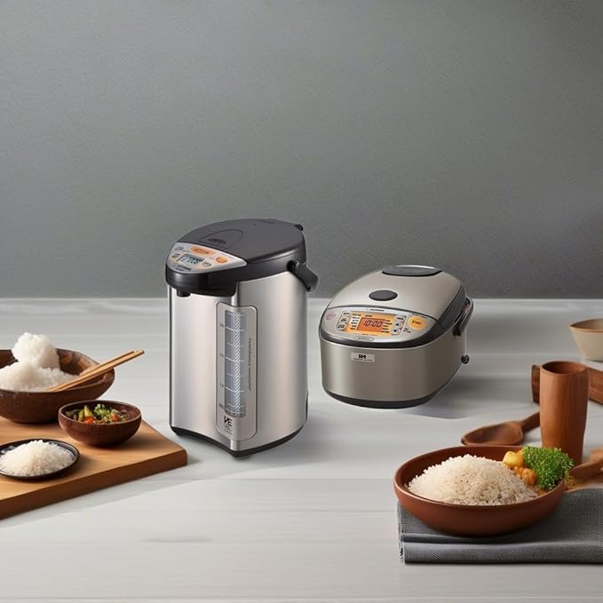 Zojirushi 586361-CV-DCC40XT America Corporation Ve Hybrid Water Boiler And Warmer, 4-Liter, Stainless Dark Brown & Zojirushi NP-HCC10XH Induction Heating System Rice Cooker and Warmer
