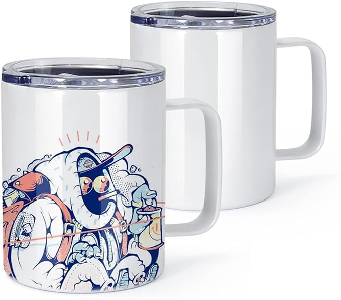 AGH 12OZ Sublimation Coffee Mug With Handle, 6Pack Stainless Steel Tumbler with Handle.Sublimation Mug Set for Coffee,Tea,Beer and Juice, Individually Boxed, White