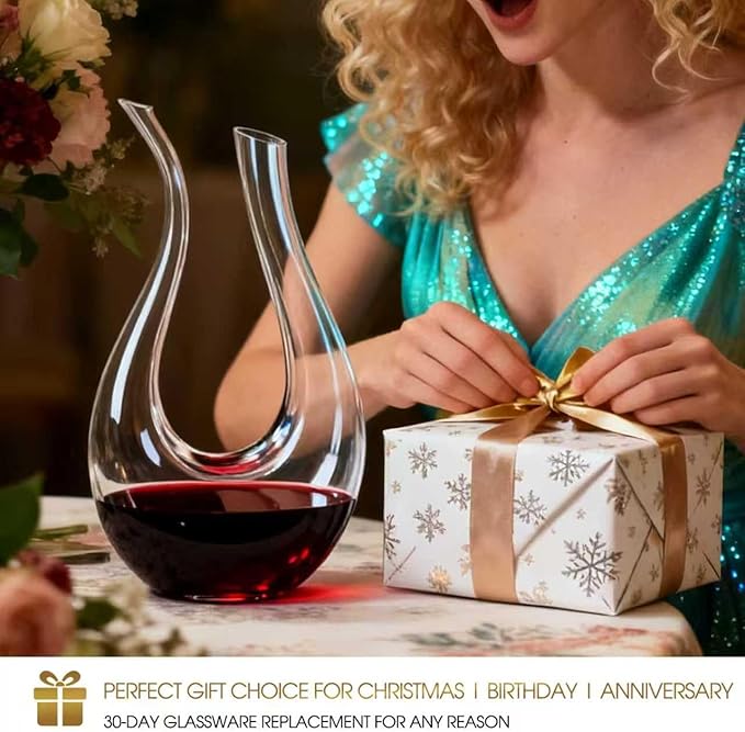 Wine Decanter, Swan U-Shaped Wine Carafe, Hand Blown Lead-Free Crystal Glass Wine Aerator, Large Red Wine Decanter Set, Easy Clean with Cleaning Brush , Luxury Gift for Christmas,Home,Parties