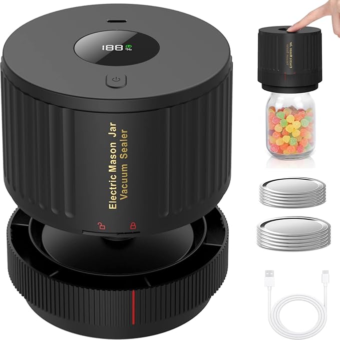 LOVE MOMENT Electric Mason Jar Vacuum Sealer Kit Black & Yellow