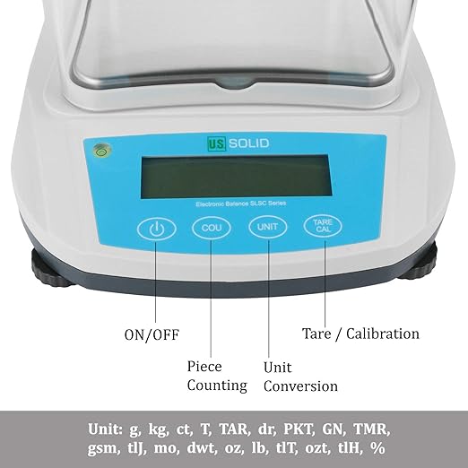 U.S. Solid Precision Lab Scale 1000g x 0.01g- High Precision Analytical Balance w/USB and RS232 Interface, Detachable Draft Shield, Calibration Weight,100-240 VAC