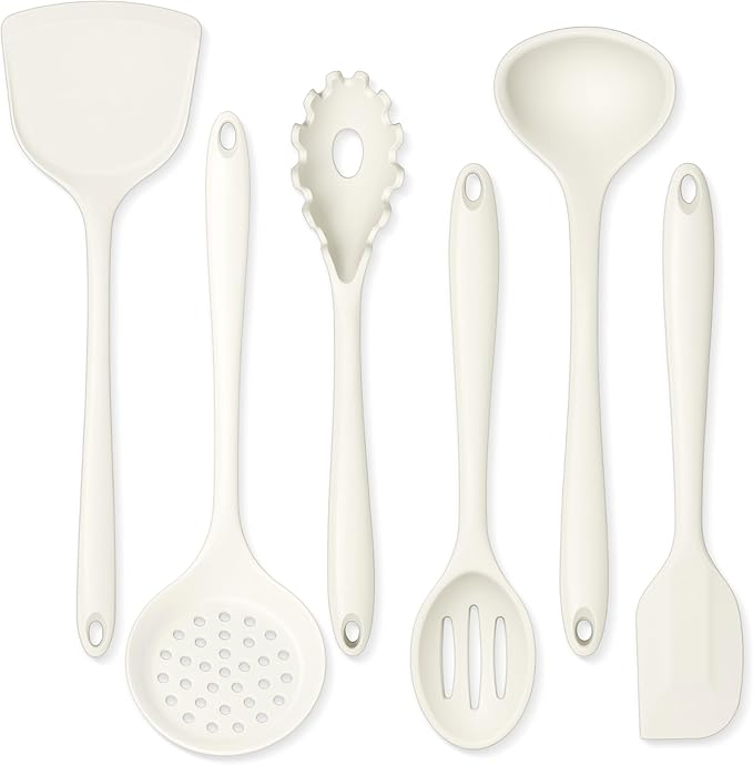 Onader Silicone Cooking Utensils Set, 6 Pieces Kitchen Utensils for Cooking, White Kitchen Utensils Gadget Set of Nonstick Cookware