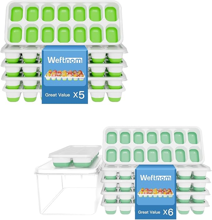 Ice Cube Trays with Lid and Bin, Silicone Plastic Ice Cubes Trays 11 Pack, Stackable Molds for Freezer, Storage Iced Bucket Kits BPA-Free and Odor-Free