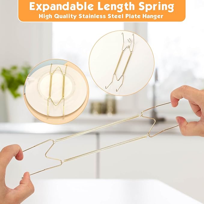 24 pcs Plate Hangers for The Wall, 4/6/8/10/12 Inch Invisible Decorative Wall Plate Hangers, Stainless Steel Plates Walls Hanger for Display Various Sizes with Hooks for Decorative