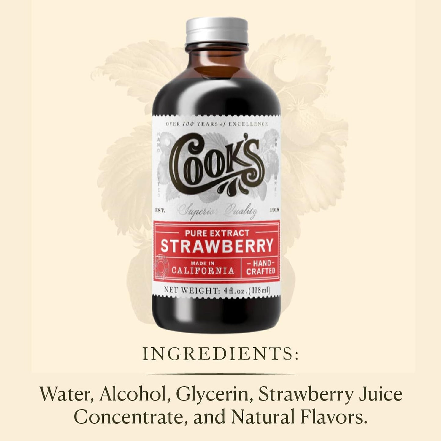 Cook's, Natural Strawberry Extract, for Baking, Tarts, Pies, Candies, Syrup, 128 Ounces (1 Gallon)