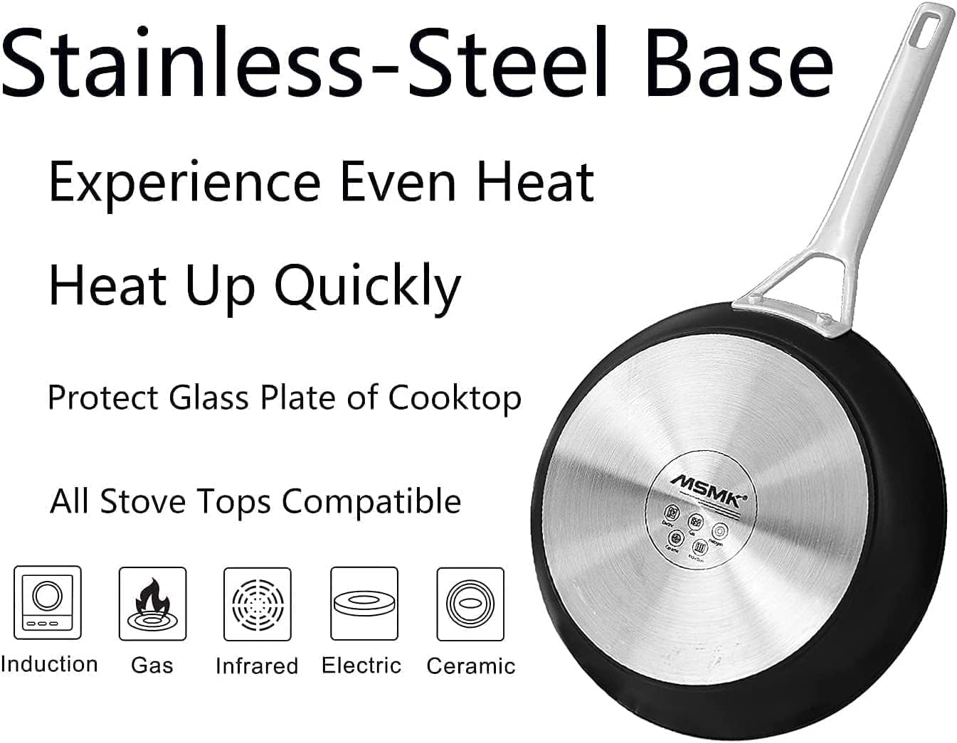 MsMk 11 Inch Nonstick Frying Pan with Lid，Titanium and Ceramic Nonstick skillet with lid, PFOA Free Non-Toxic, Stay-Cool Handle, Scratch-resistant, Induction Skillet With Lid for Induction, Ceramic