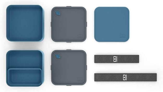 monbento - Large Bento Lunch Box MB Square Denim with 2 Compartments - 57 oz - Leakproof Lunch Box for Work/Picnic/Meal Prep - BPA Free - Microwave & Dishwasher Safe - Blue